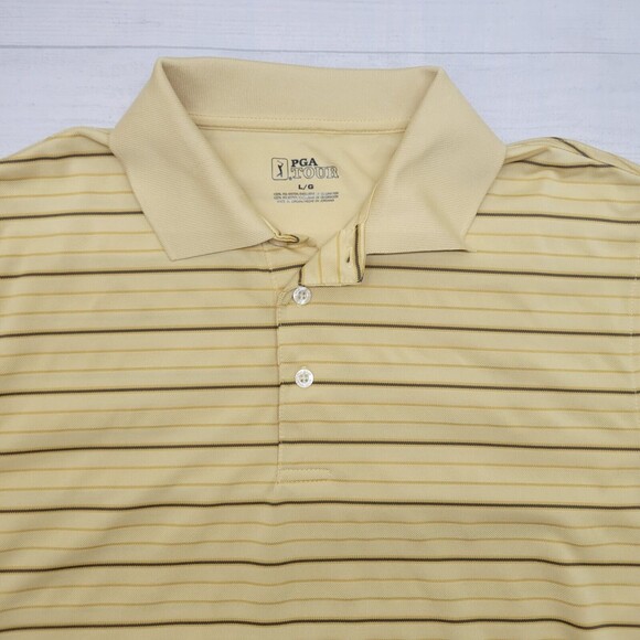 PGA TOUR Men's Yellow Stripe Polo Golf Shirt Size Large - Picture 5 of 7